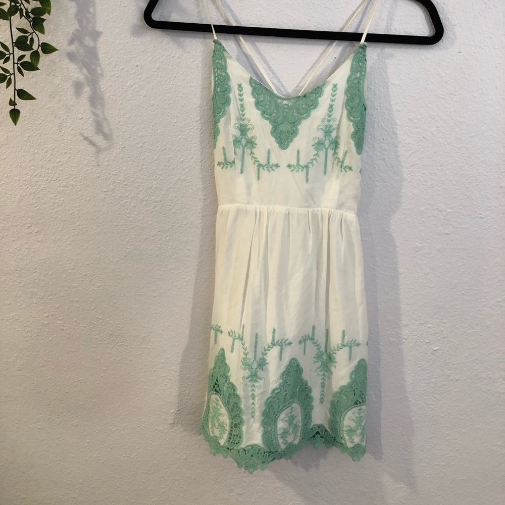 Mini dress white and mint lace, size small